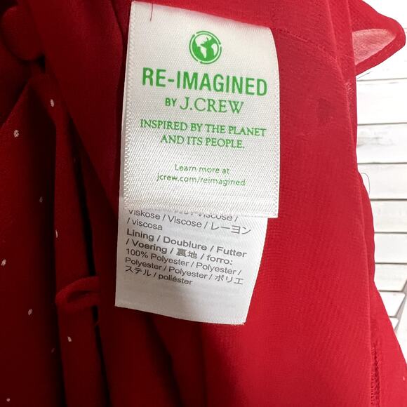 NWT J. CREW Women's PLUS Size 24 Holiday Red Drapey Puff Sleeve Dress Pin Dot - Picture 14 of 16